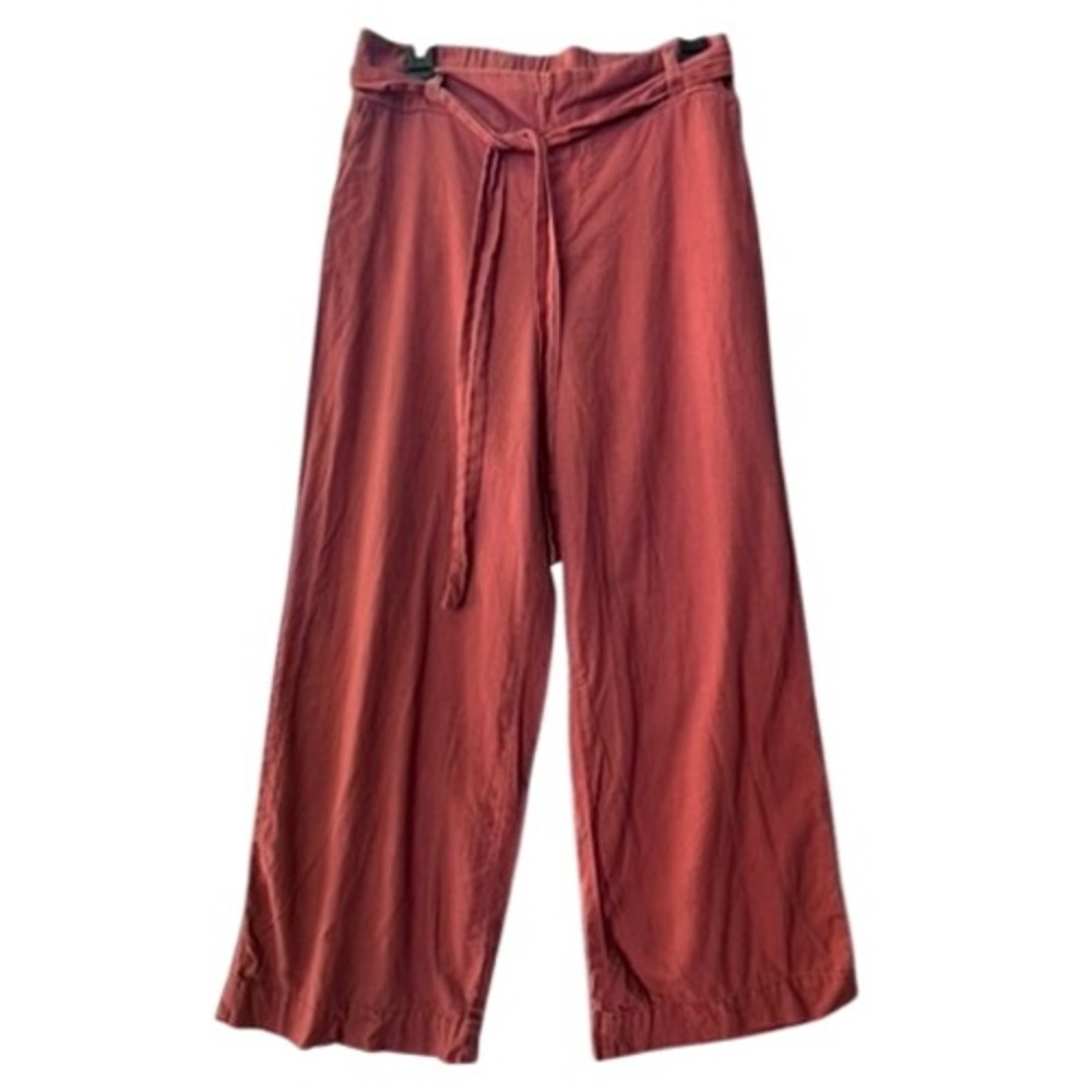 Sound Style Womens Linen Blend Wide Leg Pants Rust Terracotta Belted Large